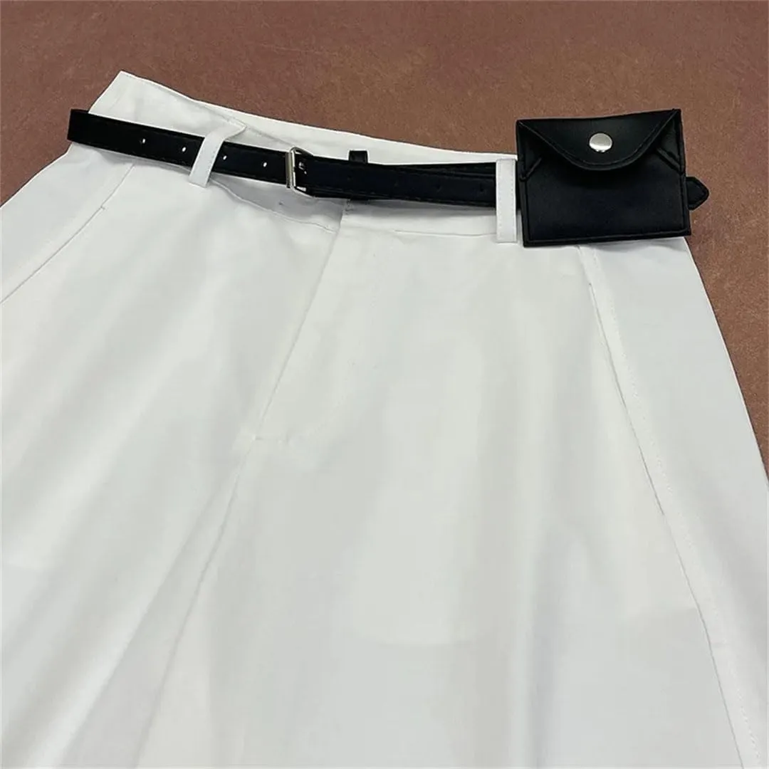 Fnfmrfmr Loose Casual Wide Leg Pants for Women Belt High Waist Solid Pockets Buttons Trousers