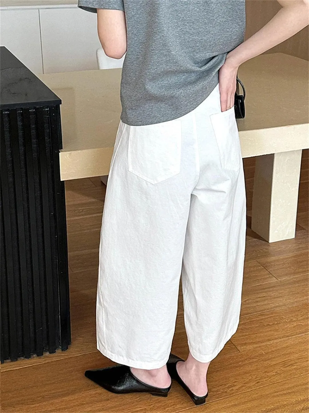Fnfmrfmr Loose Casual Wide Leg Pants for Women Belt High Waist Solid Pockets Buttons Trousers