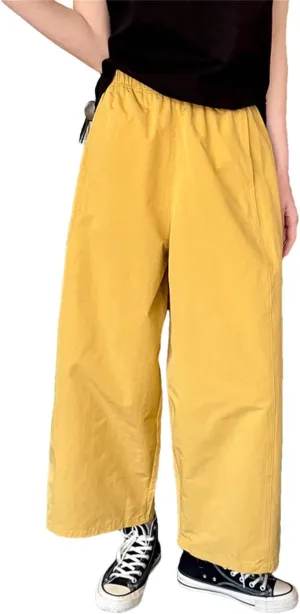 Fnfmrfmr Women Solid Loose Fit Trousers High Elastic Waist Pockets Casual Wide Leg Pants
