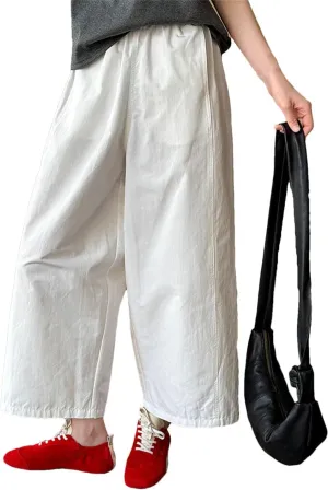 Fnfmrfmr Women Solid Loose Fit Trousers High Elastic Waist Pockets Casual Wide Leg Pants