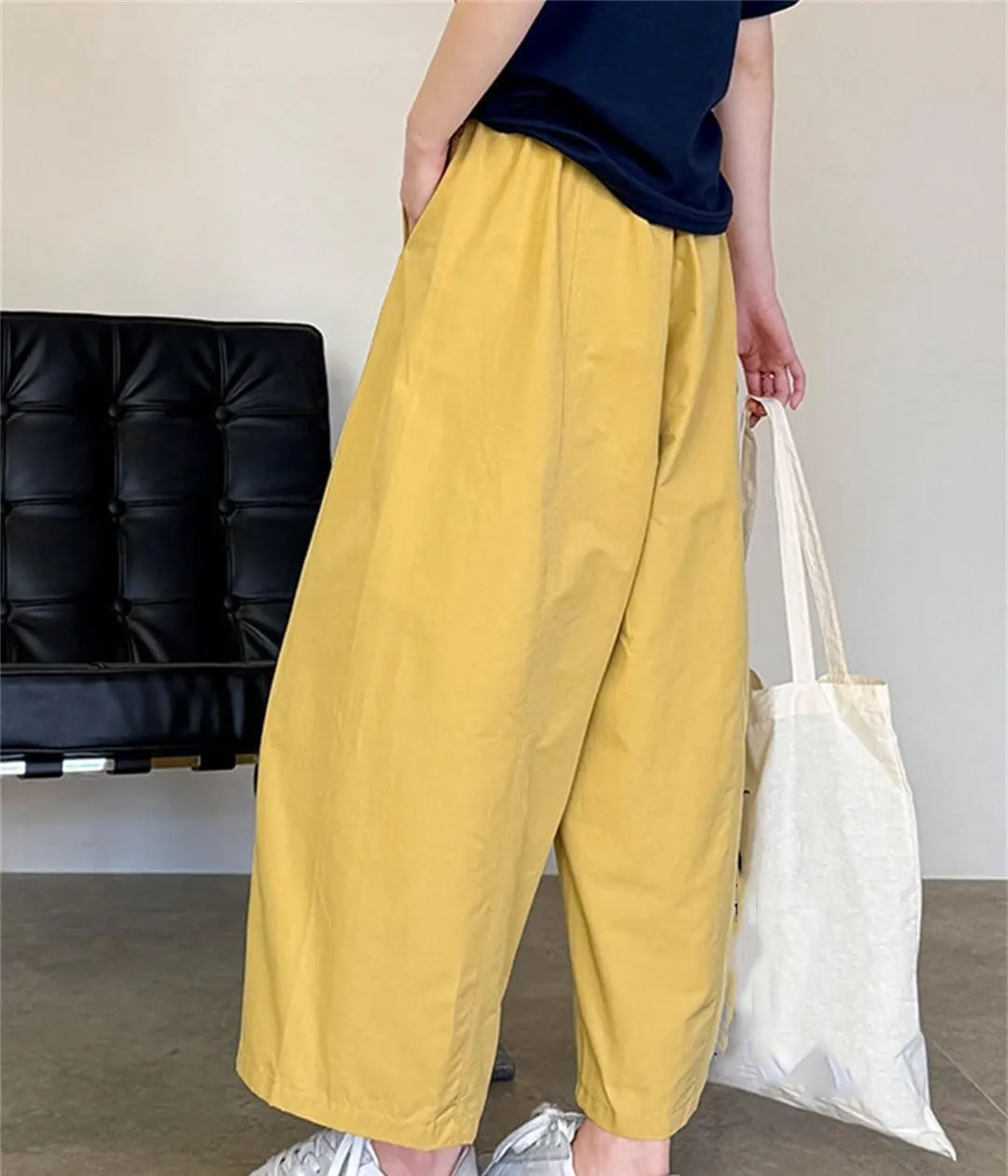 Fnfmrfmr Women Solid Loose Fit Trousers High Elastic Waist Pockets Casual Wide Leg Pants
