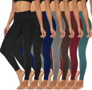 FULLSOFT 7 Pack High Waist Leggings for Women - Soft Slim Tummy Control Black Workout Yoga Pants