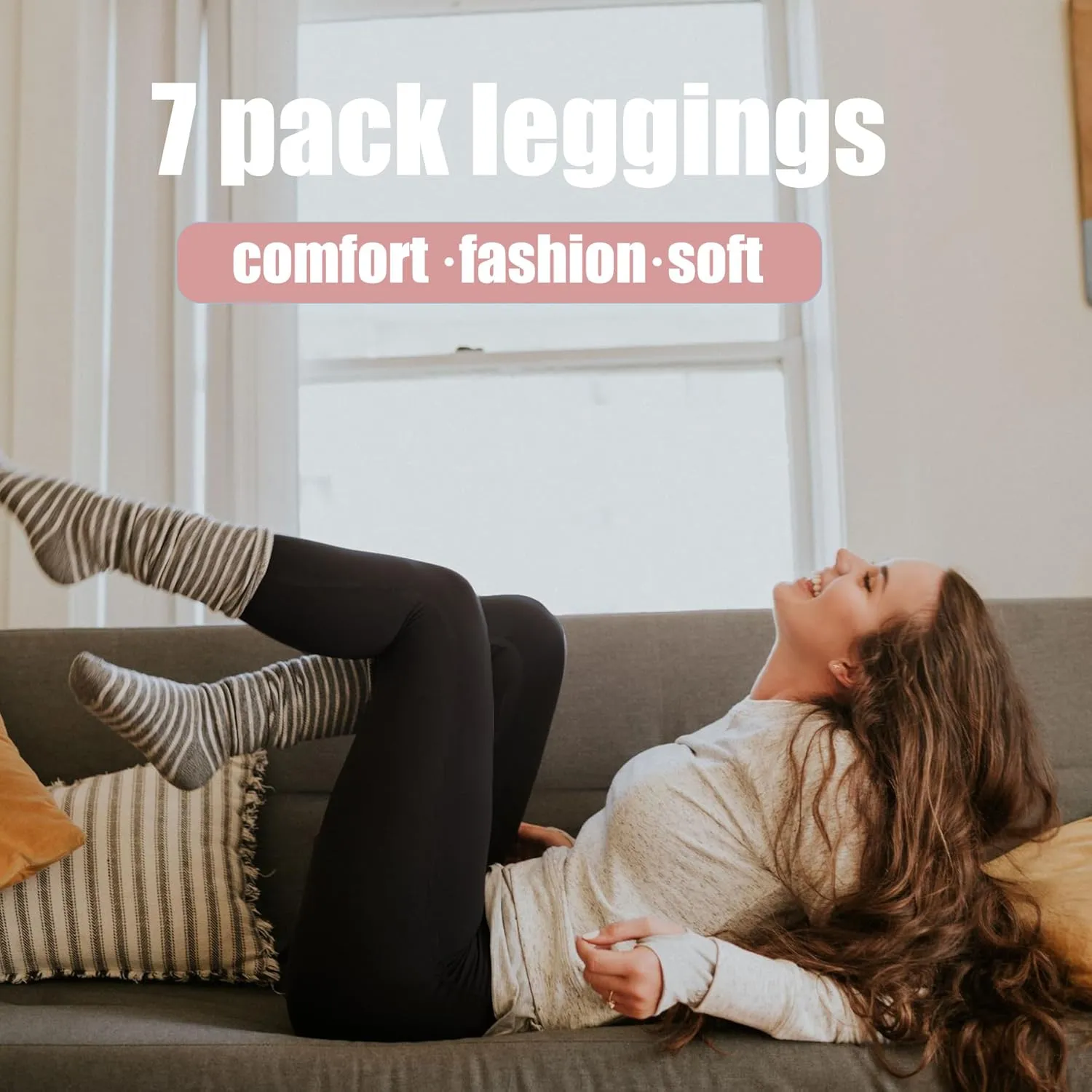 FULLSOFT 7 Pack High Waist Leggings for Women - Soft Slim Tummy Control Black Workout Yoga Pants