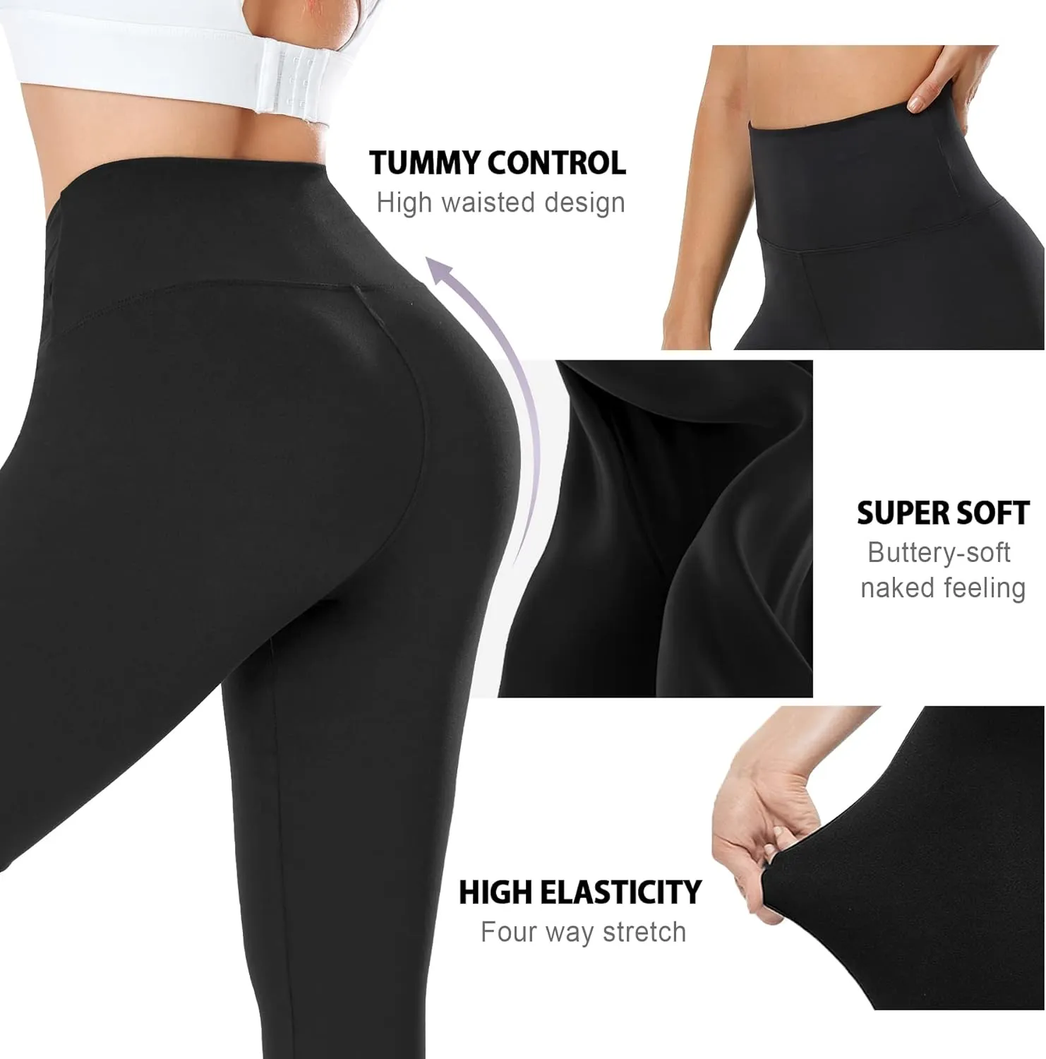 FULLSOFT 7 Pack High Waist Leggings for Women - Soft Slim Tummy Control Black Workout Yoga Pants