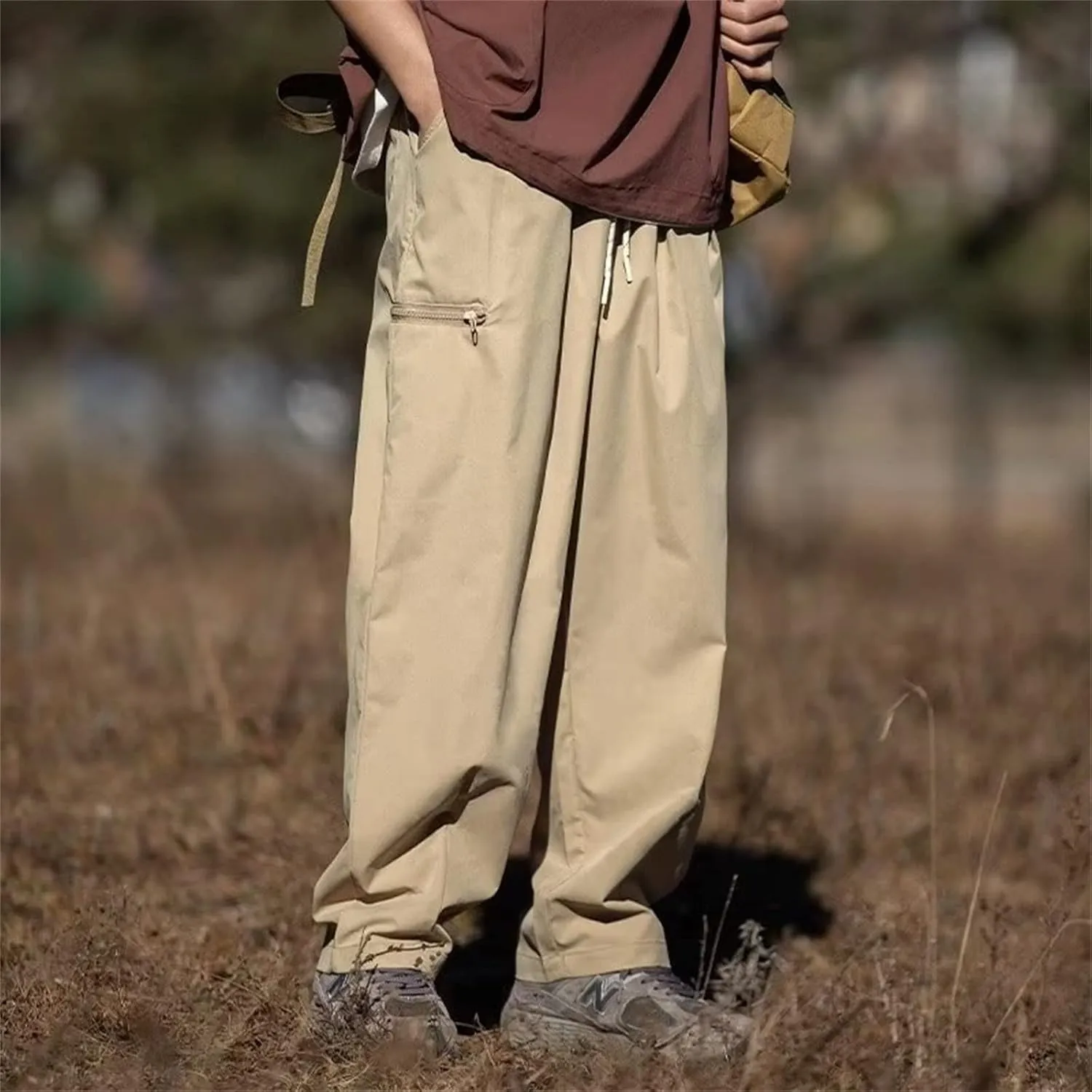 FZVYD 2023 Mens Wild Cargo Pants Mens Joggers Cargo Pants Fashion Casual Sweatpants Work Pants Drawstring Loose Trousers