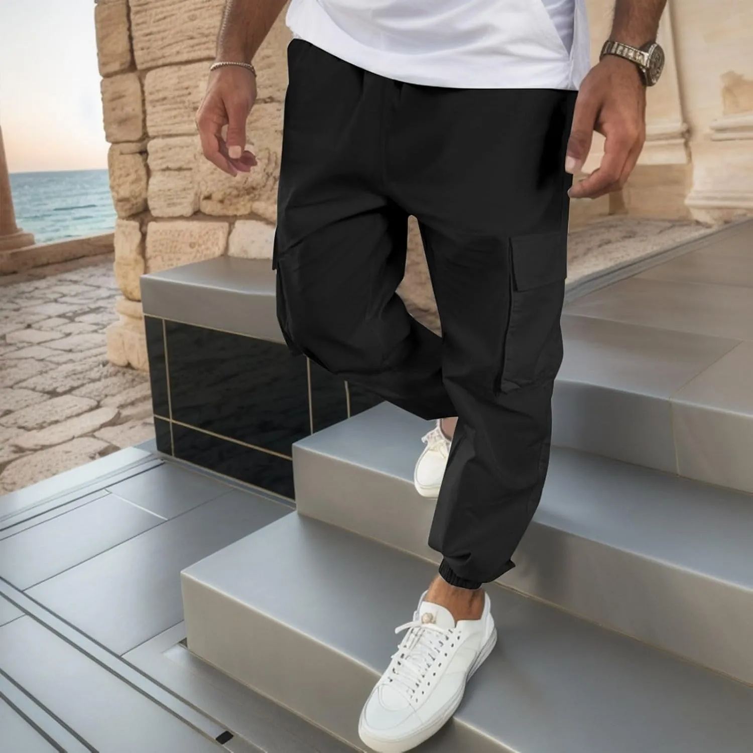FZVYD Cargo Pants for Men Joggers Cargo Pants Fashion Casual Sweatpants Work Pants Drawstring Loose Trousers with Pockets