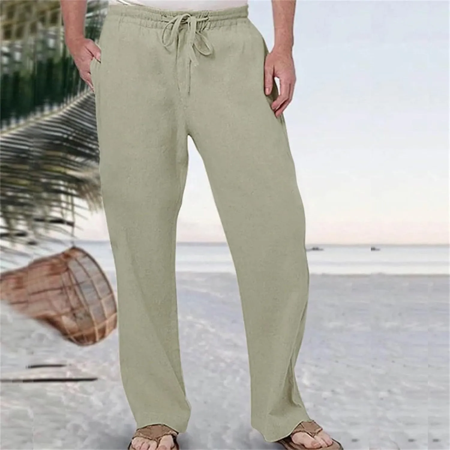 FZVYD Khaki Cargo Pants Mens Joggers Cargo Pants Fashion Casual Sweatpants Work Pants Drawstring Loose Trousers with Pockets