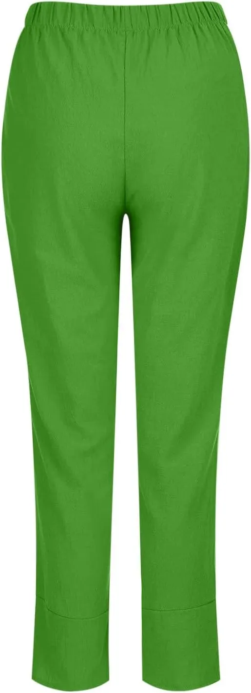 FZYLQY Capri Pants for Womens Casual Summer Cotton Linen Pants Loose Elastic Waist Capris Trousers Wide Leg Cropped Pants