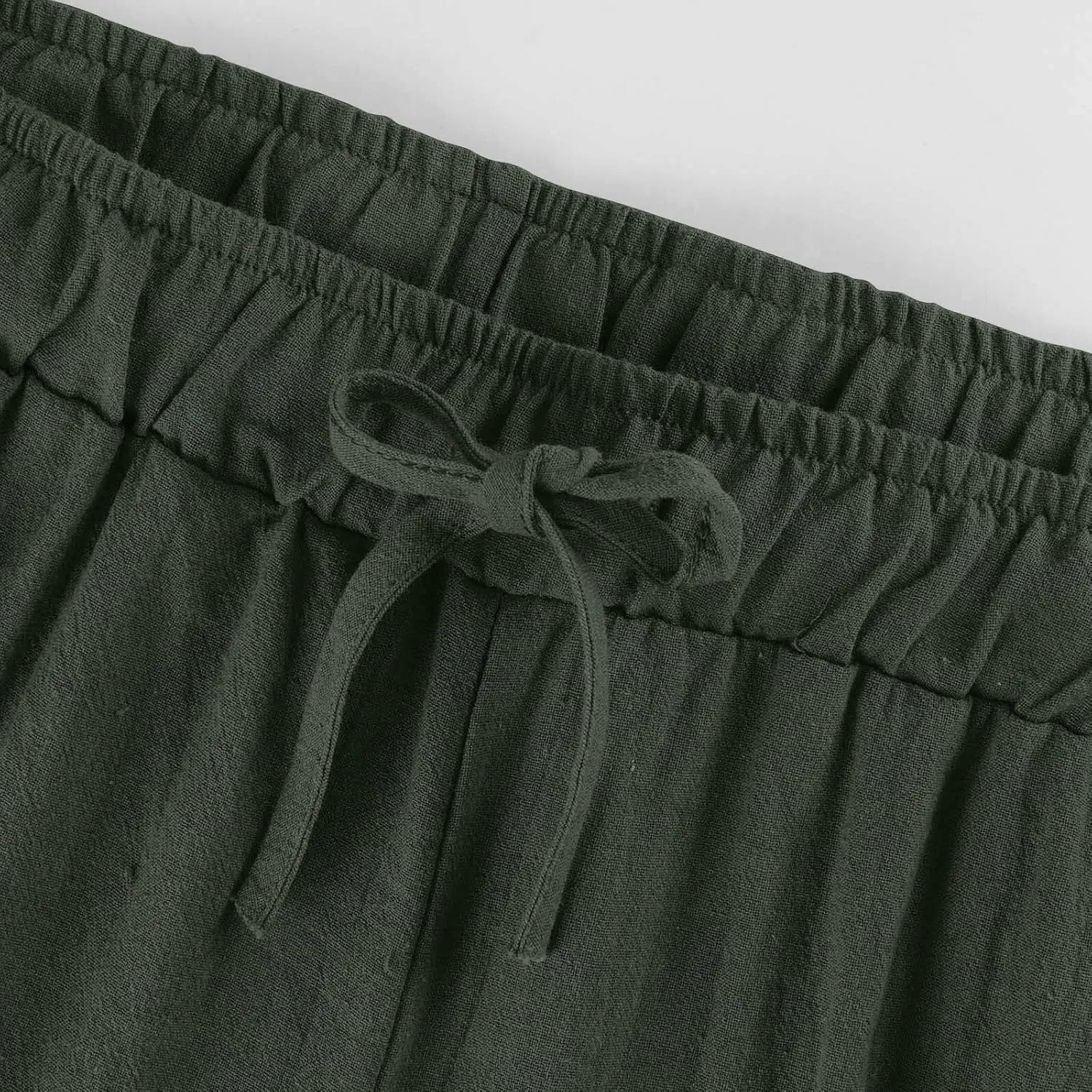 FZYLQY Cotton Linen Pants for Womens 2025 Wide Leg Cropped Lounge Trousers Drawstring Elastic Waist Summer Beach Pants