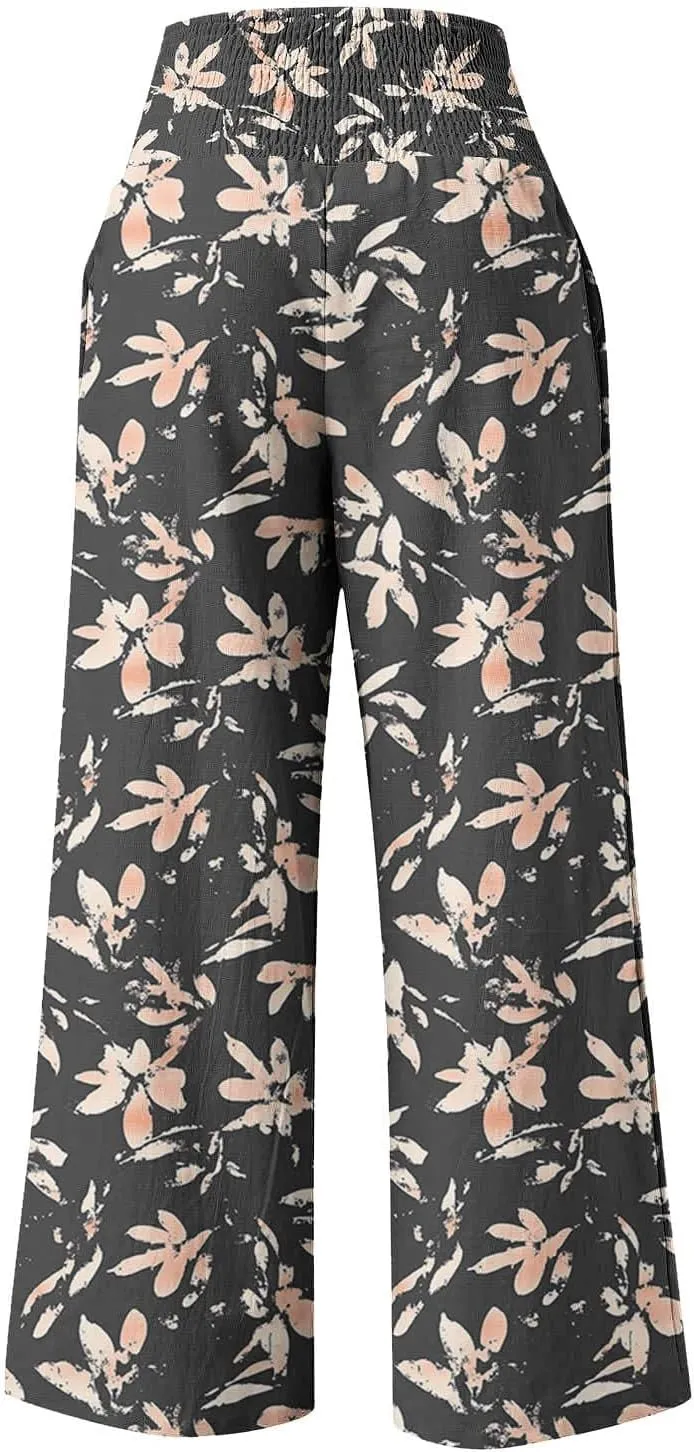FZYLQY Wide Leg Pants for Women Dressy Button High Waisted Business Pants Summer Casual Work Beach Pants Trousers with Pocket