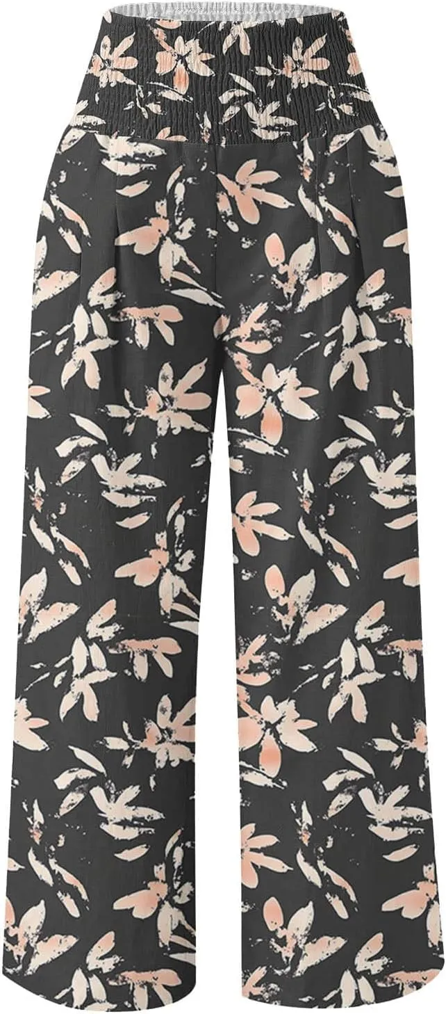 FZYLQY Wide Leg Pants for Women Dressy Button High Waisted Business Pants Summer Casual Work Beach Pants Trousers with Pocket