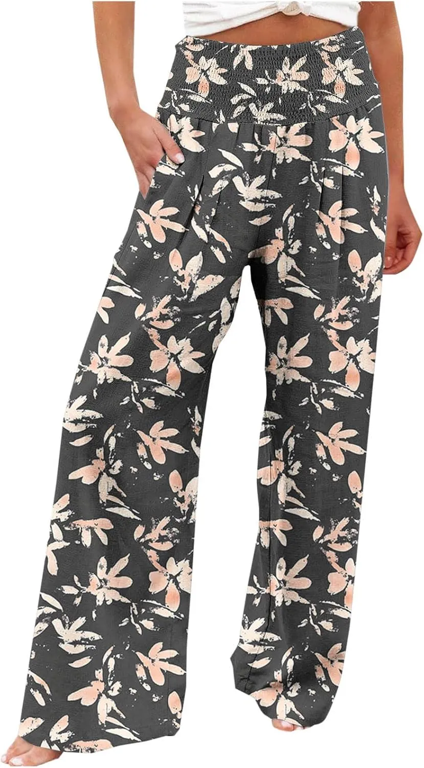 FZYLQY Wide Leg Pants for Women Dressy Button High Waisted Business Pants Summer Casual Work Beach Pants Trousers with Pocket