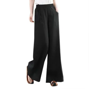 FZYLQY Women Casual Cotton Linen Baggy Pants Relaxed Fit Soft Comfy Wide Leg Trousers Drawstring High Waist Loose Pants