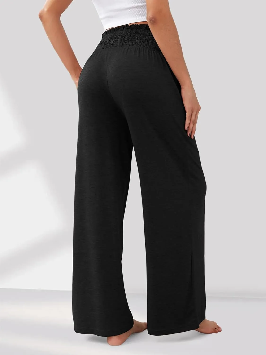 GEMLON Women's Palazzo Pants High Waisted Elastic Wide Leg Casual Lounge Pants with Pockets