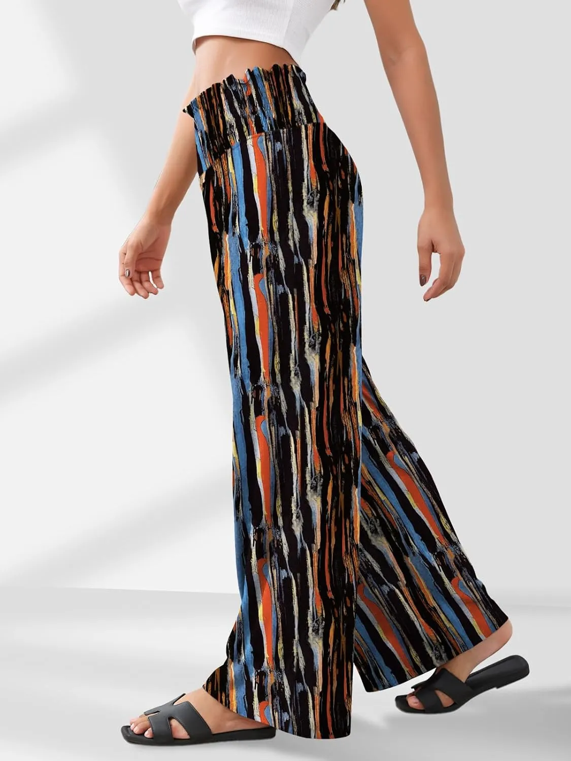 GEMLON Women's Palazzo Pants High Waisted Elastic Wide Leg Casual Lounge Pants with Pockets