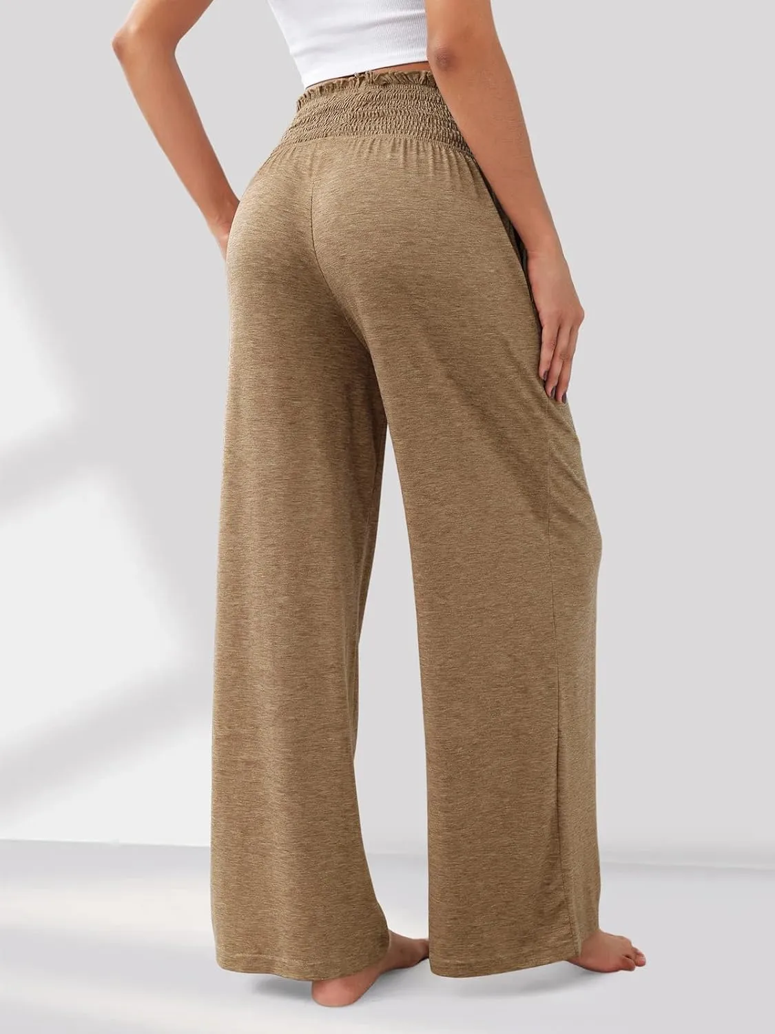 GEMLON Women's Palazzo Pants High Waisted Elastic Wide Leg Casual Lounge Pants with Pockets