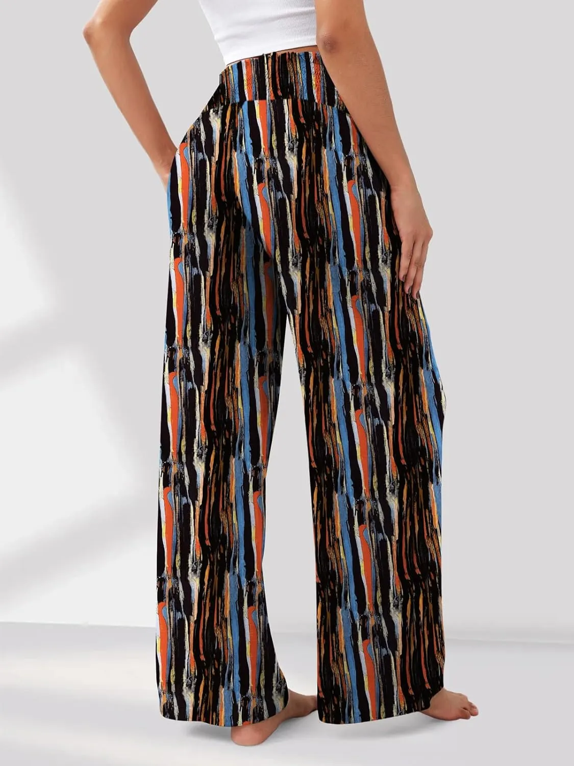 GEMLON Women's Palazzo Pants High Waisted Elastic Wide Leg Casual Lounge Pants with Pockets