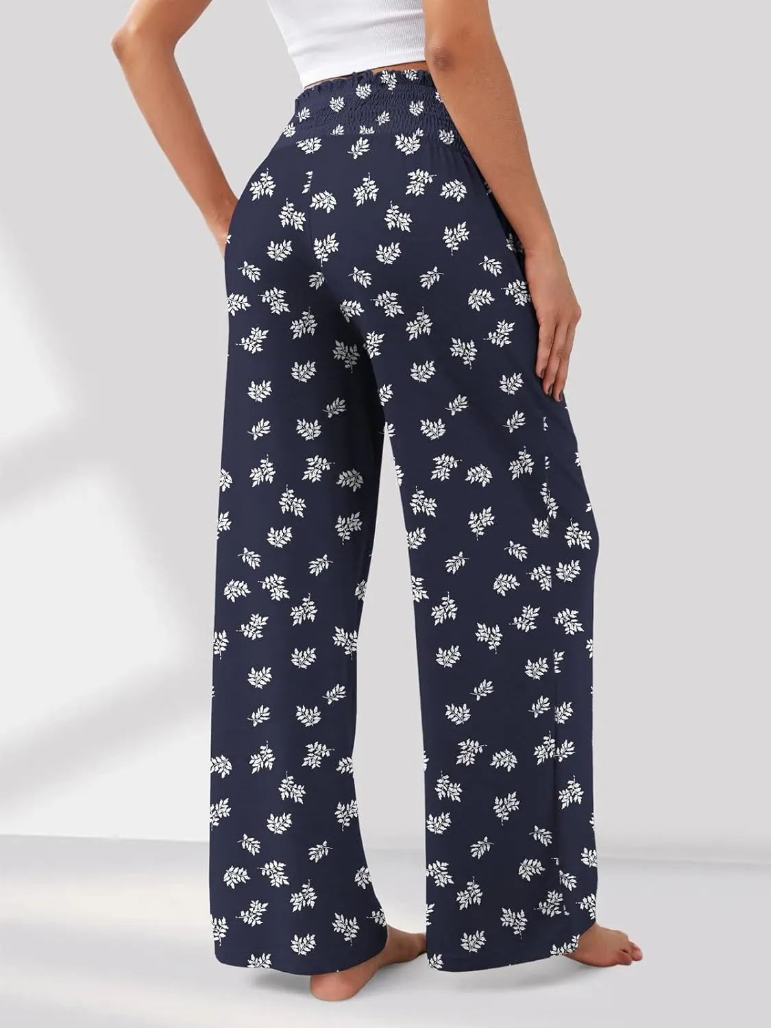 GEMLON Women's Palazzo Pants High Waisted Elastic Wide Leg Casual Lounge Pants with Pockets