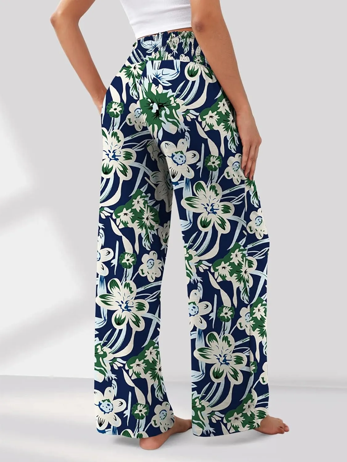 GEMLON Women's Palazzo Pants High Waisted Elastic Wide Leg Casual Lounge Pants with Pockets