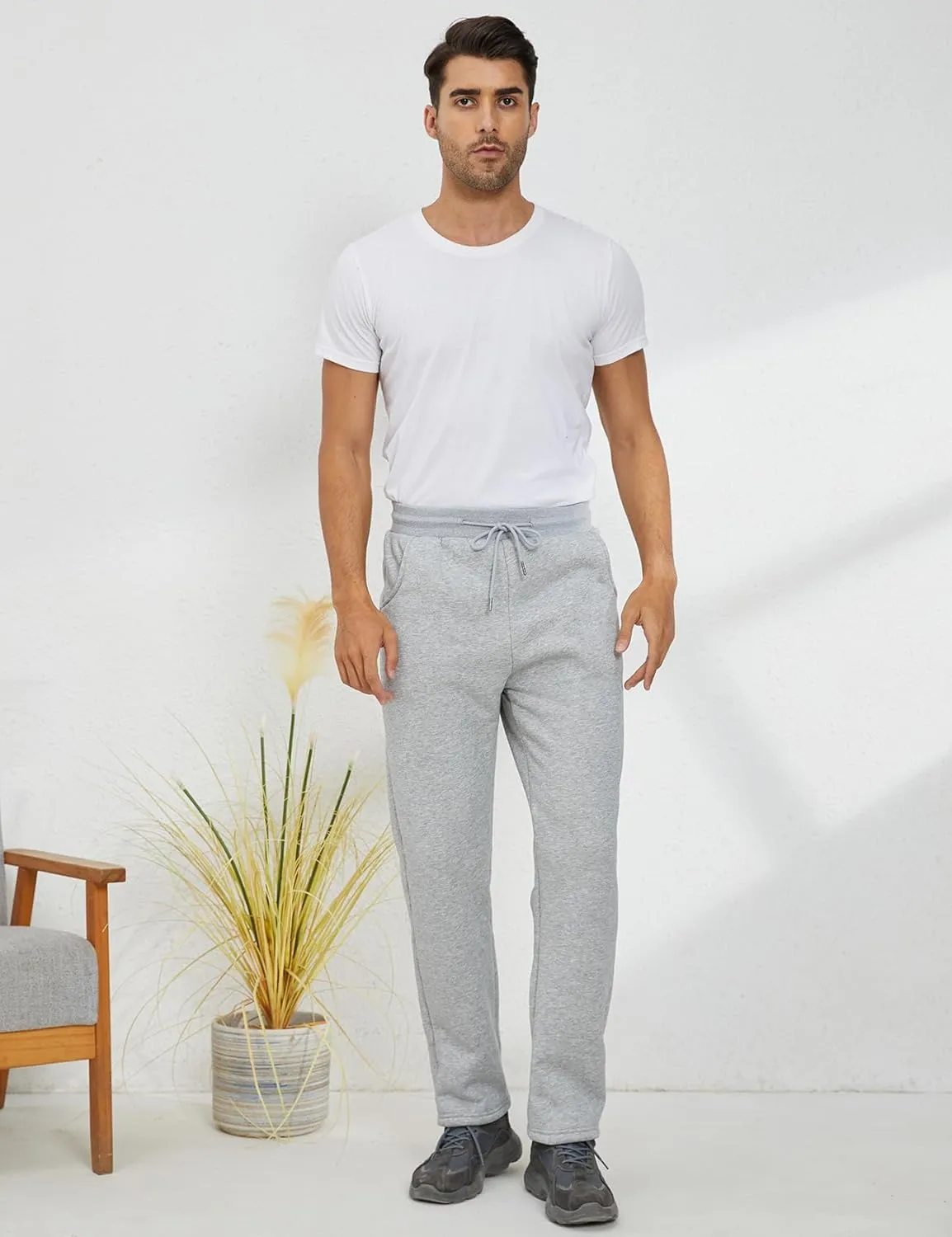 Gihuo Men's Winter Fleece Pants Sherpa Lined Sweatpants Active Running Jogger Pants