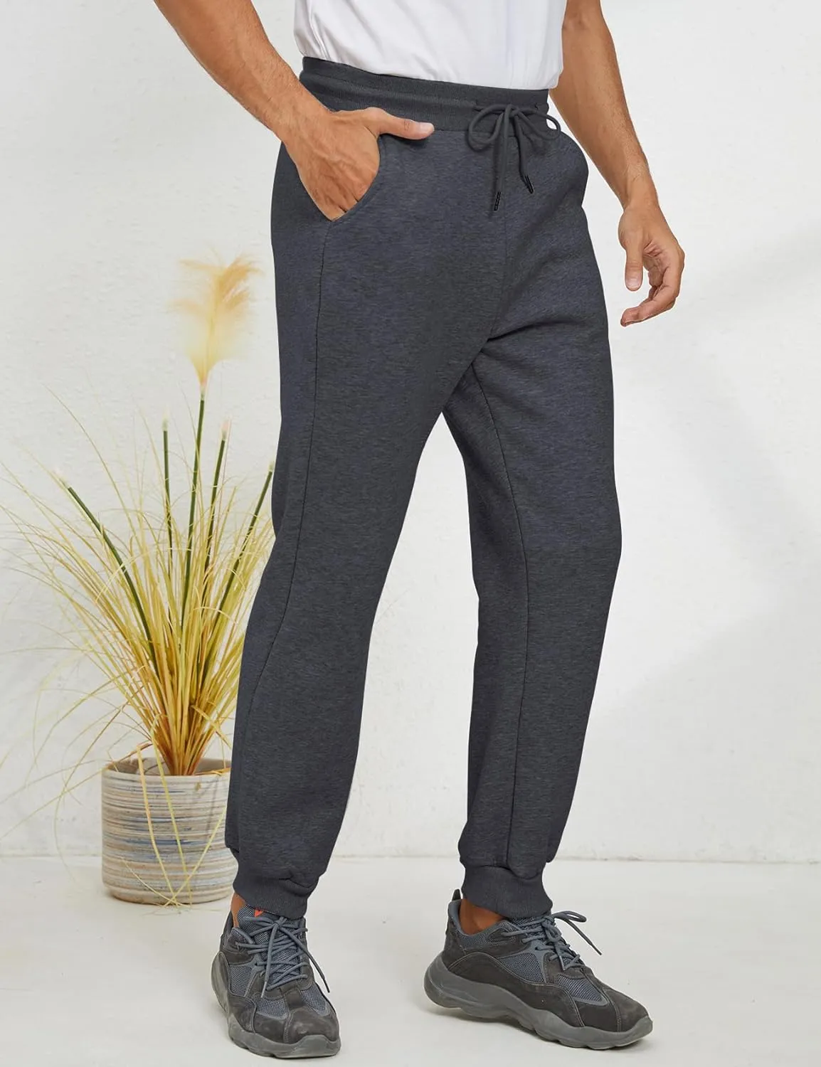 Gihuo Men's Winter Fleece Pants Sherpa Lined Sweatpants Active Running Jogger Pants