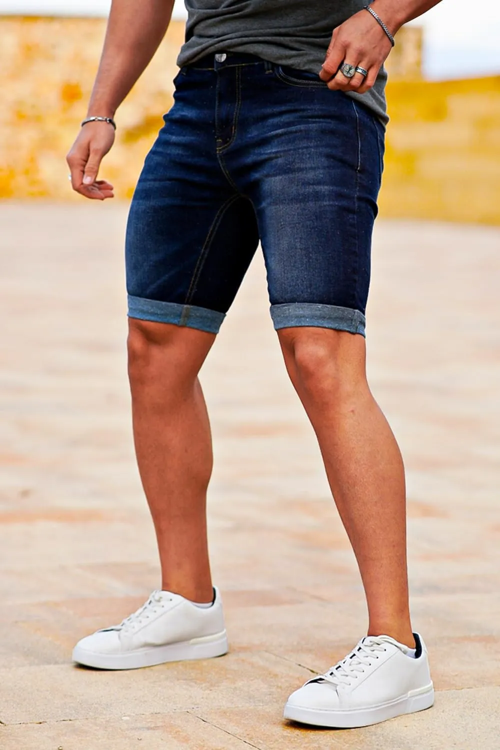 GINGTTO Men's Denim Shorts Slim Fit Stretch Short Jeans