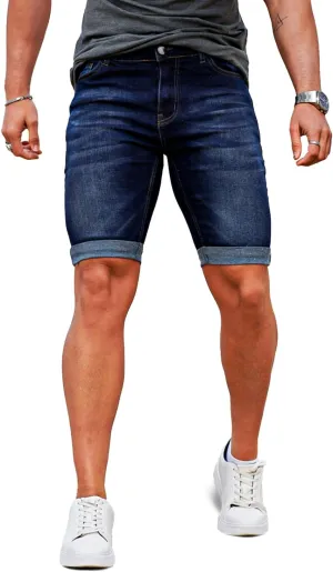 GINGTTO Men's Denim Shorts Slim Fit Stretch Short Jeans