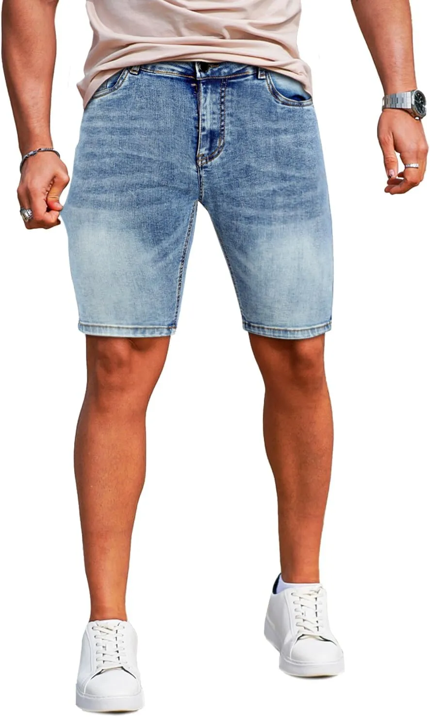 GINGTTO Men's Denim Shorts Slim Fit Stretch Short Jeans