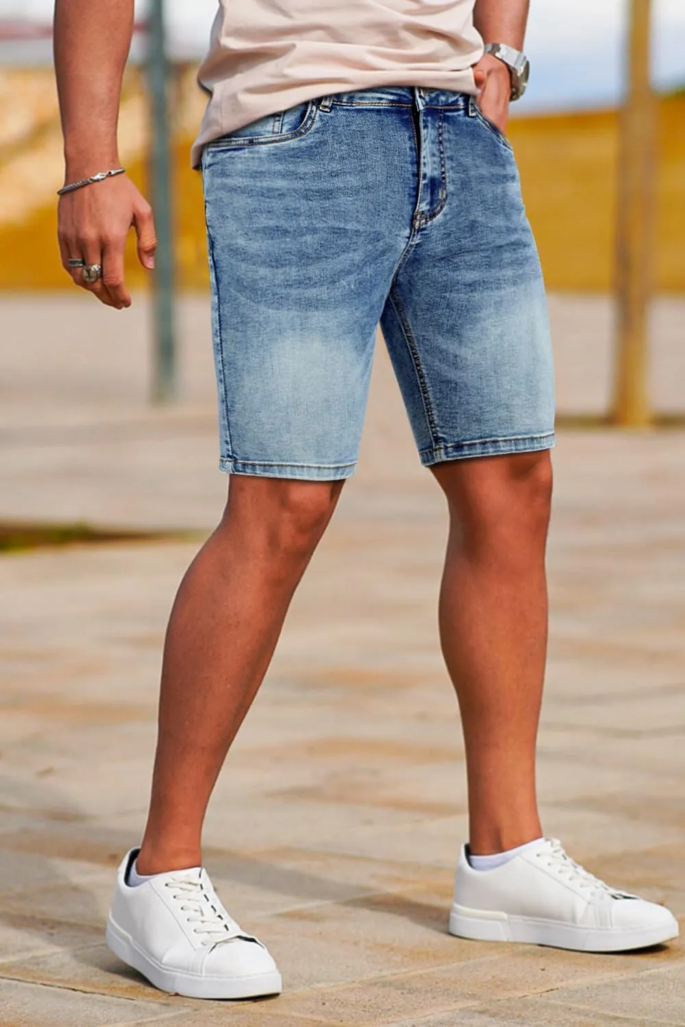 GINGTTO Men's Denim Shorts Slim Fit Stretch Short Jeans