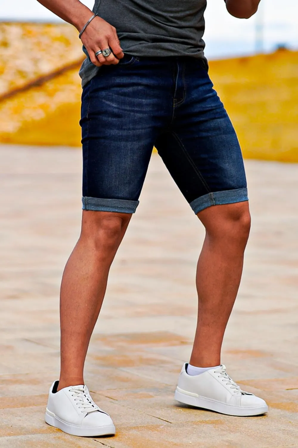 GINGTTO Men's Denim Shorts Slim Fit Stretch Short Jeans
