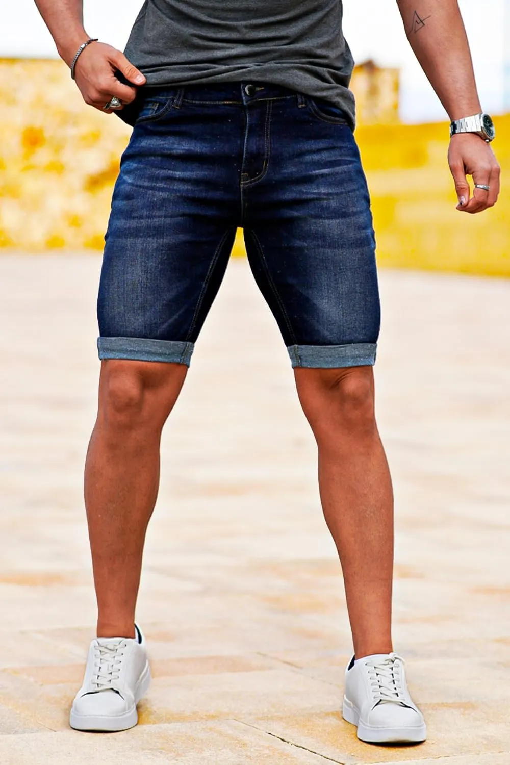 GINGTTO Men's Denim Shorts Slim Fit Stretch Short Jeans
