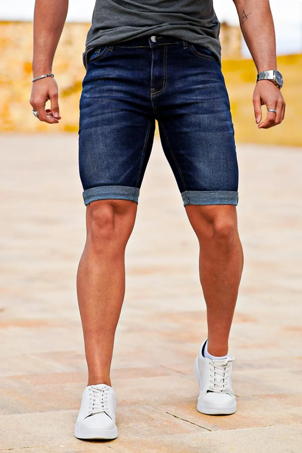 GINGTTO Men's Denim Shorts Slim Fit Stretch Short Jeans