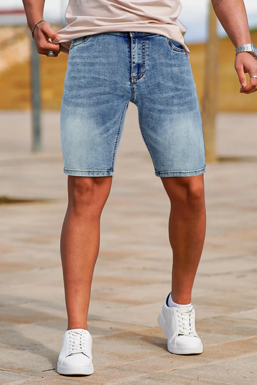GINGTTO Men's Denim Shorts Slim Fit Stretch Short Jeans