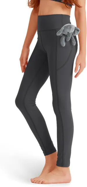 Girls' Black Athletic Leggings with Pockets, White Ankle Length Yoga Pants for Kids