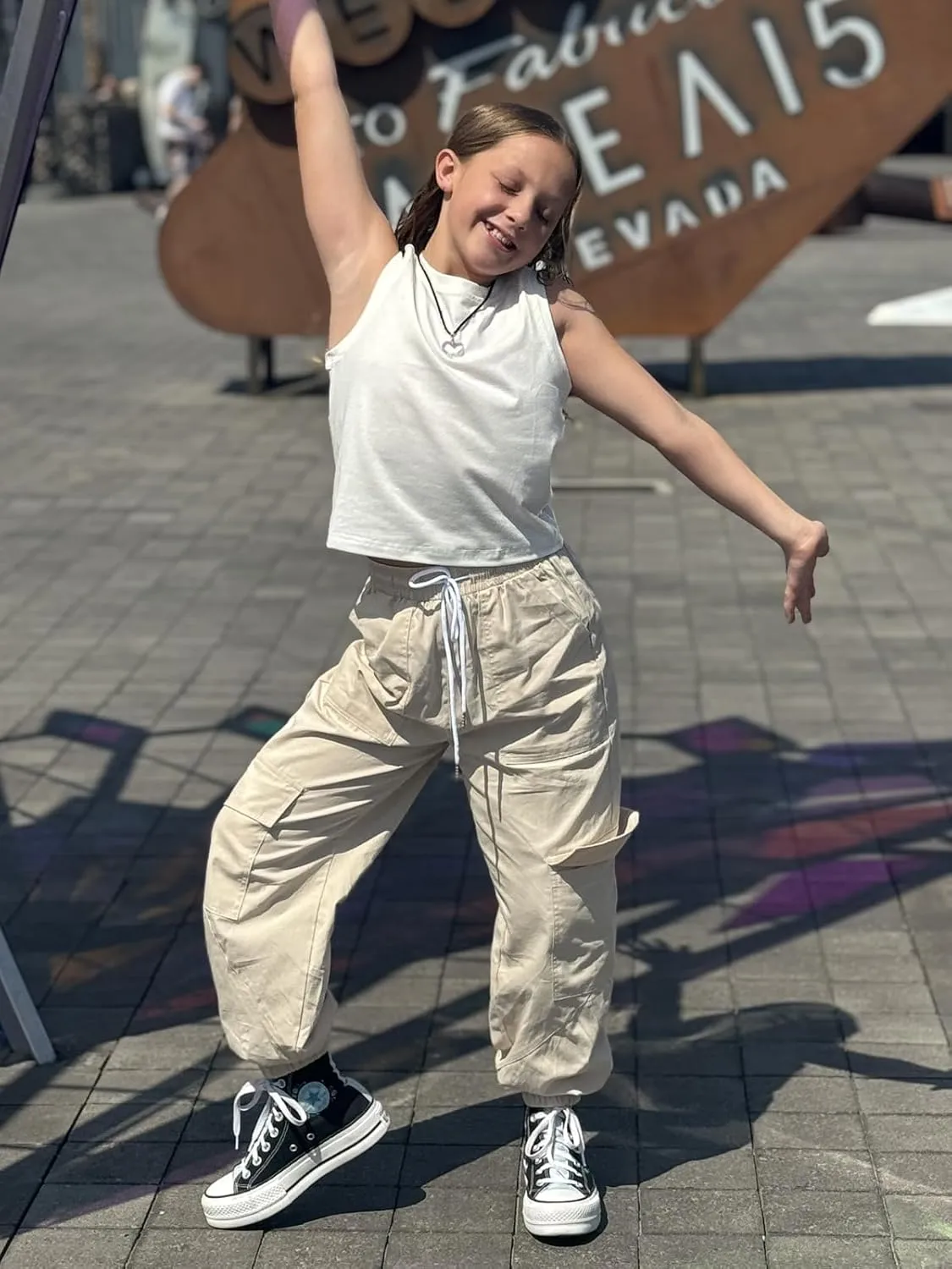Girls Cargo Pants Elastic Waist Casual Jogger Pants for Girls Streetwear Loose Parachute with Pockets 7-14Years