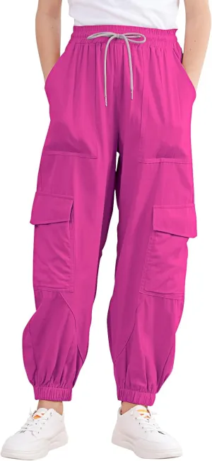 Girls Cargo Pants Elastic Waist Casual Jogger Pants for Girls Streetwear Loose Parachute with Pockets 7-14Years