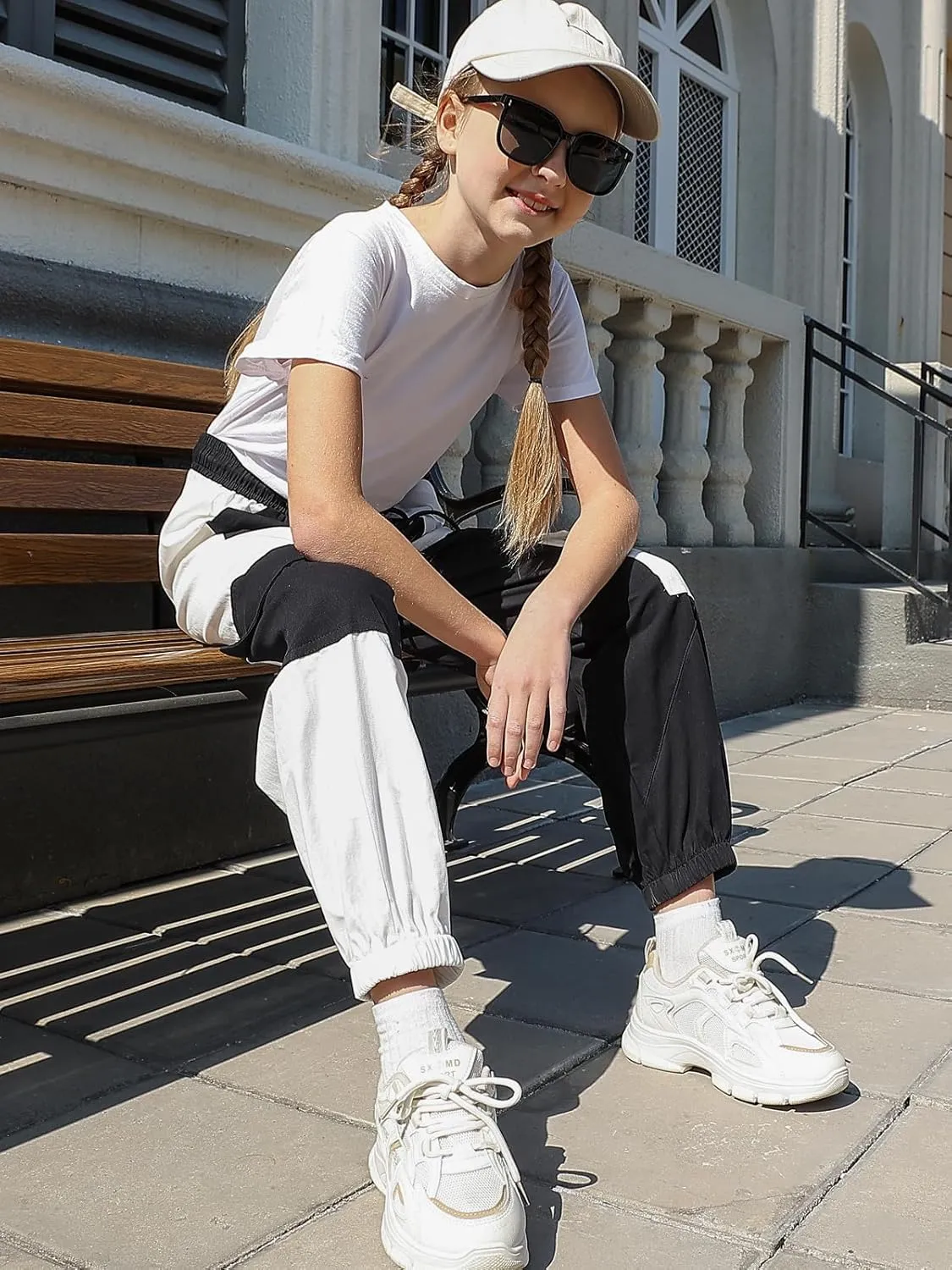 Girls Cargo Pants Elastic Waist Casual Jogger Pants for Girls Streetwear Loose Parachute with Pockets 7-14Years