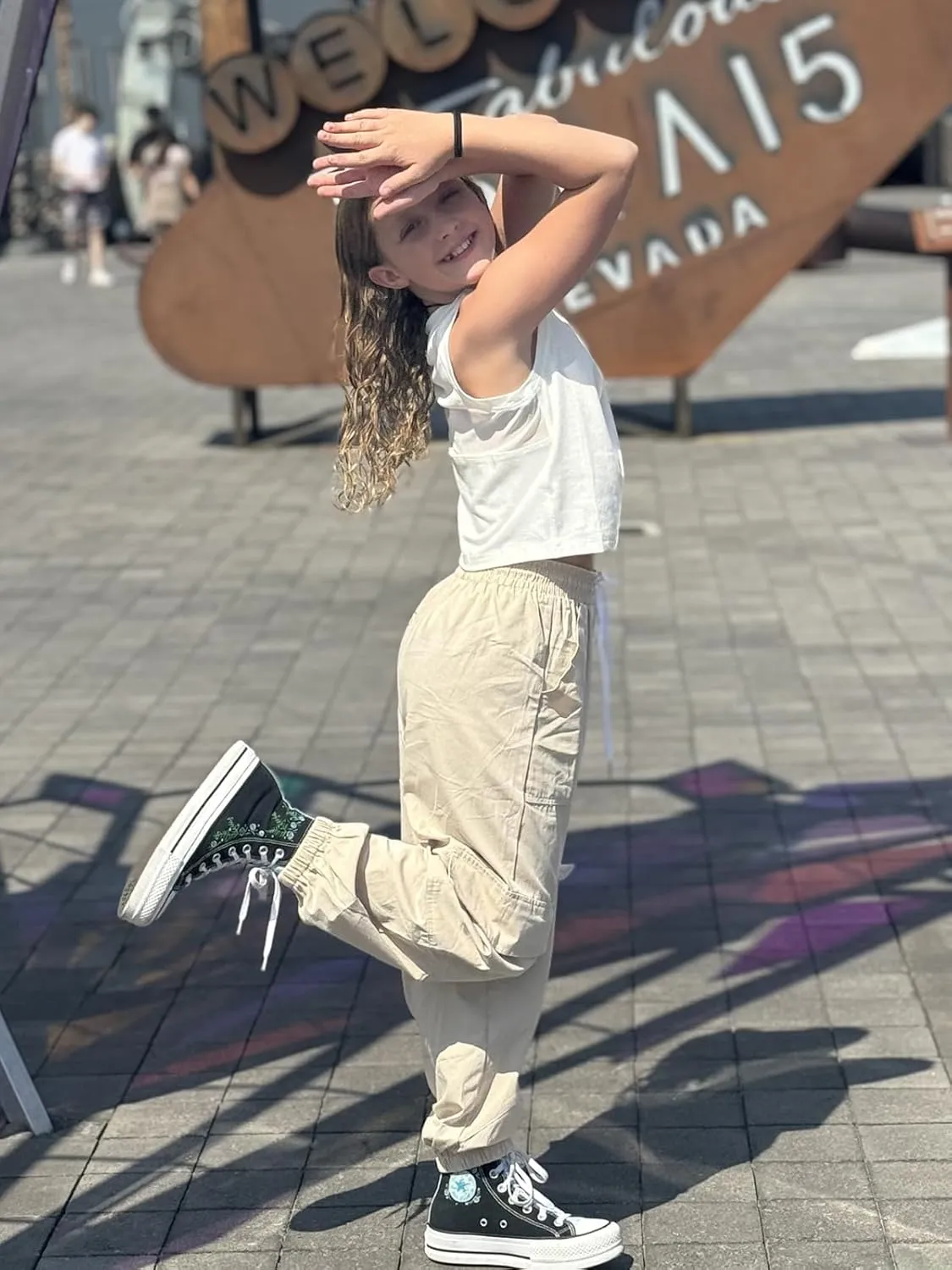 Girls Cargo Pants Elastic Waist Casual Jogger Pants for Girls Streetwear Loose Parachute with Pockets 7-14Years