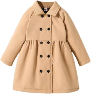 Girls Lightweight Trench Coat Double Breasted Classic Lapel Jacket Spring Fall Outwear Dress