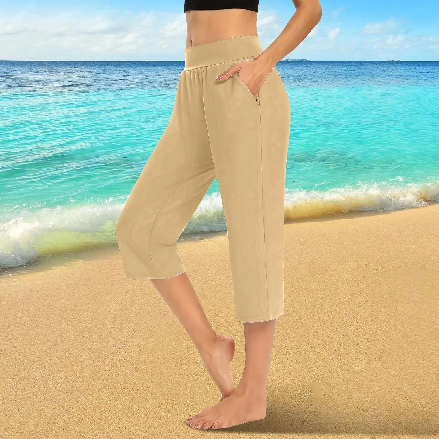 GOKKILRW Women Capri Pants High Waist Yoga Crop Athletic Trousers Straight Leg Pajama Pants Capris Sweatpants Casual Joggers