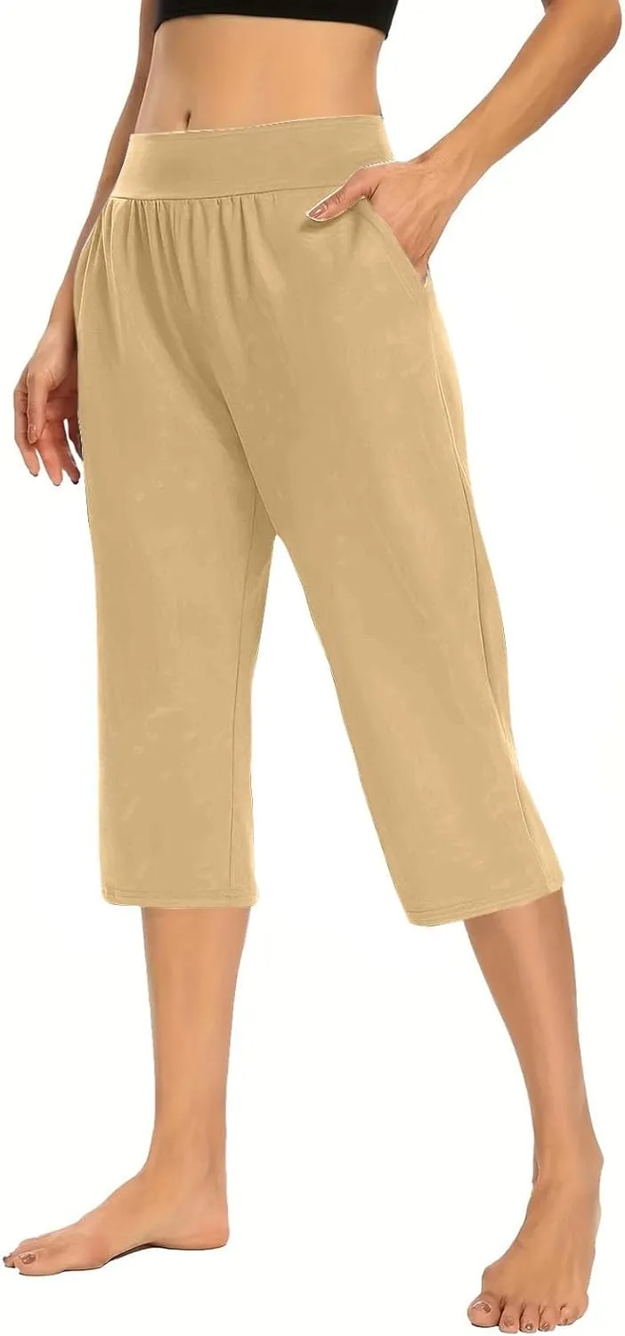 GOKKILRW Women Capri Pants High Waist Yoga Crop Athletic Trousers Straight Leg Pajama Pants Capris Sweatpants Casual Joggers