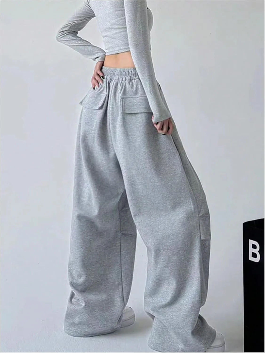 GORGLITTER Women's Stacked Baggy Sweatpants Y2K Drawstring Waist Flared Jogger Pants