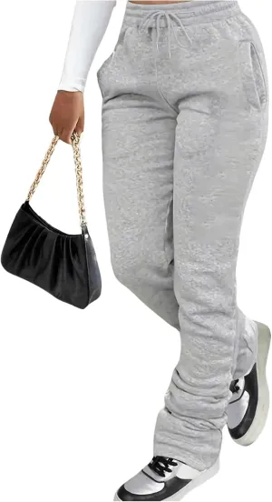 GORGLITTER Women's Stacked Baggy Sweatpants Y2K Drawstring Waist Flared Jogger Pants