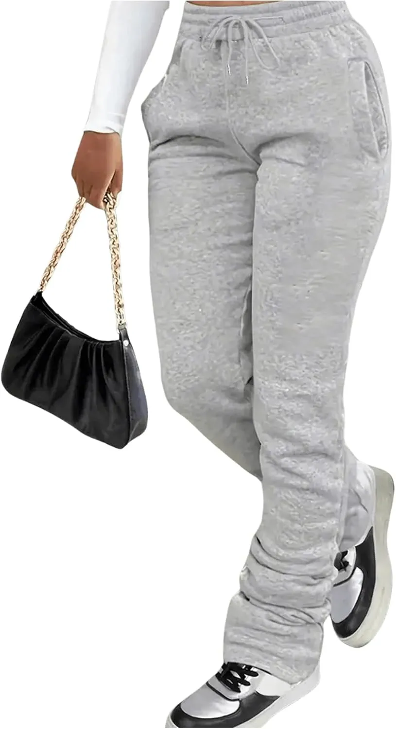 GORGLITTER Women's Stacked Baggy Sweatpants Y2K Drawstring Waist Flared Jogger Pants
