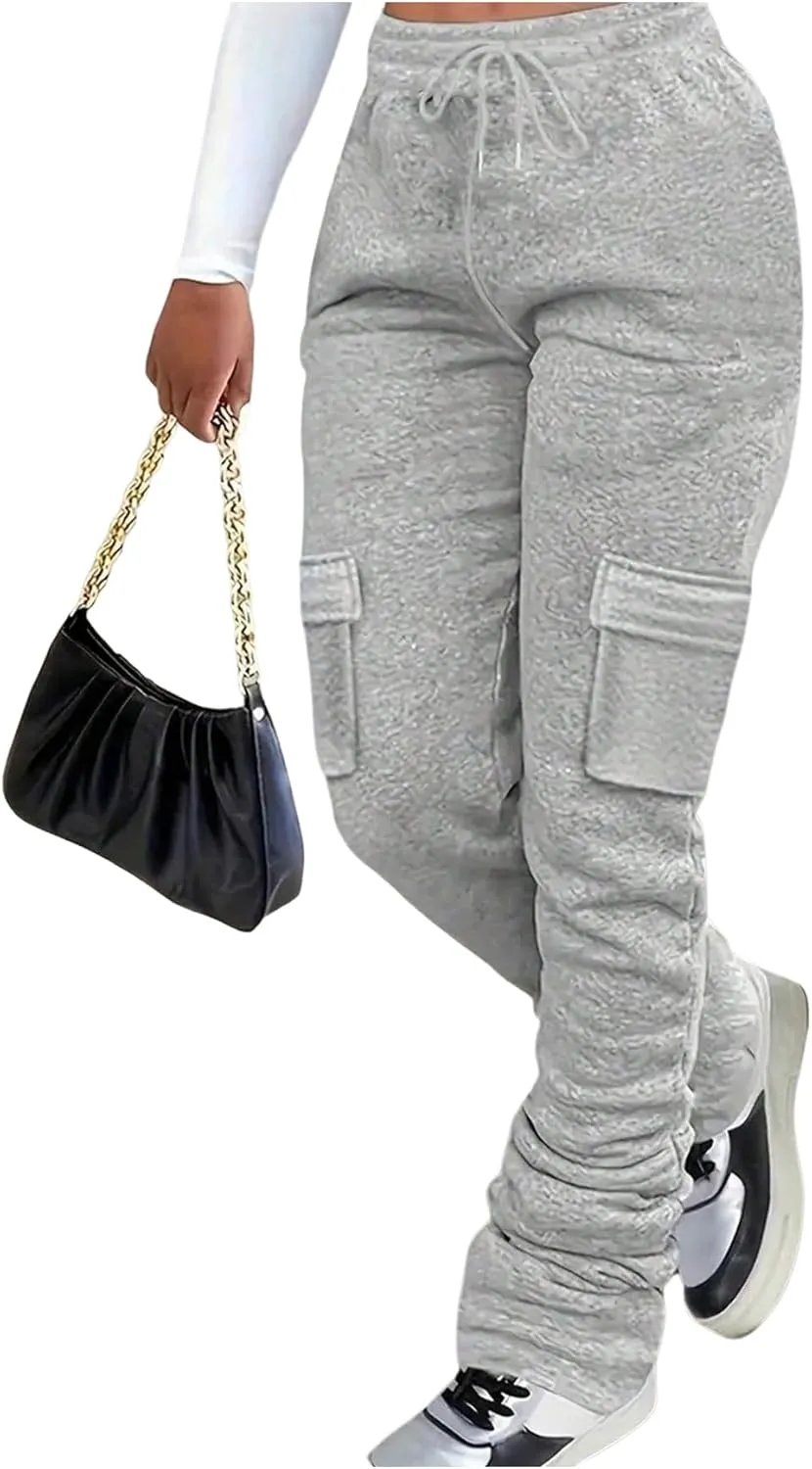 GORGLITTER Women's Stacked Baggy Sweatpants Y2K Drawstring Waist Flared Jogger Pants