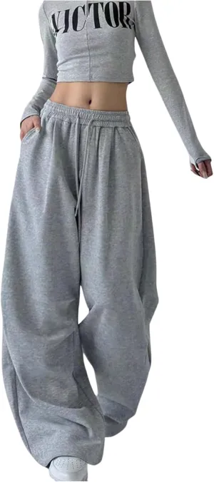 GORGLITTER Women's Stacked Baggy Sweatpants Y2K Drawstring Waist Flared Jogger Pants