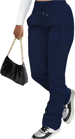 GORGLITTER Women's Stacked Baggy Sweatpants Y2K Drawstring Waist Flared Jogger Pants