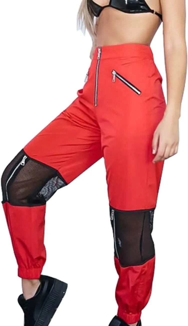 GUOLEZEEV Women Mesh Stitching Jogger Pants Relax Fit Fashion Hiphop Dance Trouser