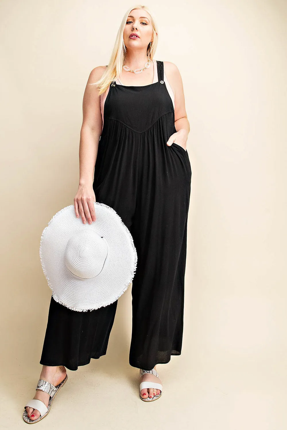 Gypsy Jumpsuit Overalls Kori America Full Size Sleeveless Ruched Wide Leg Overalls