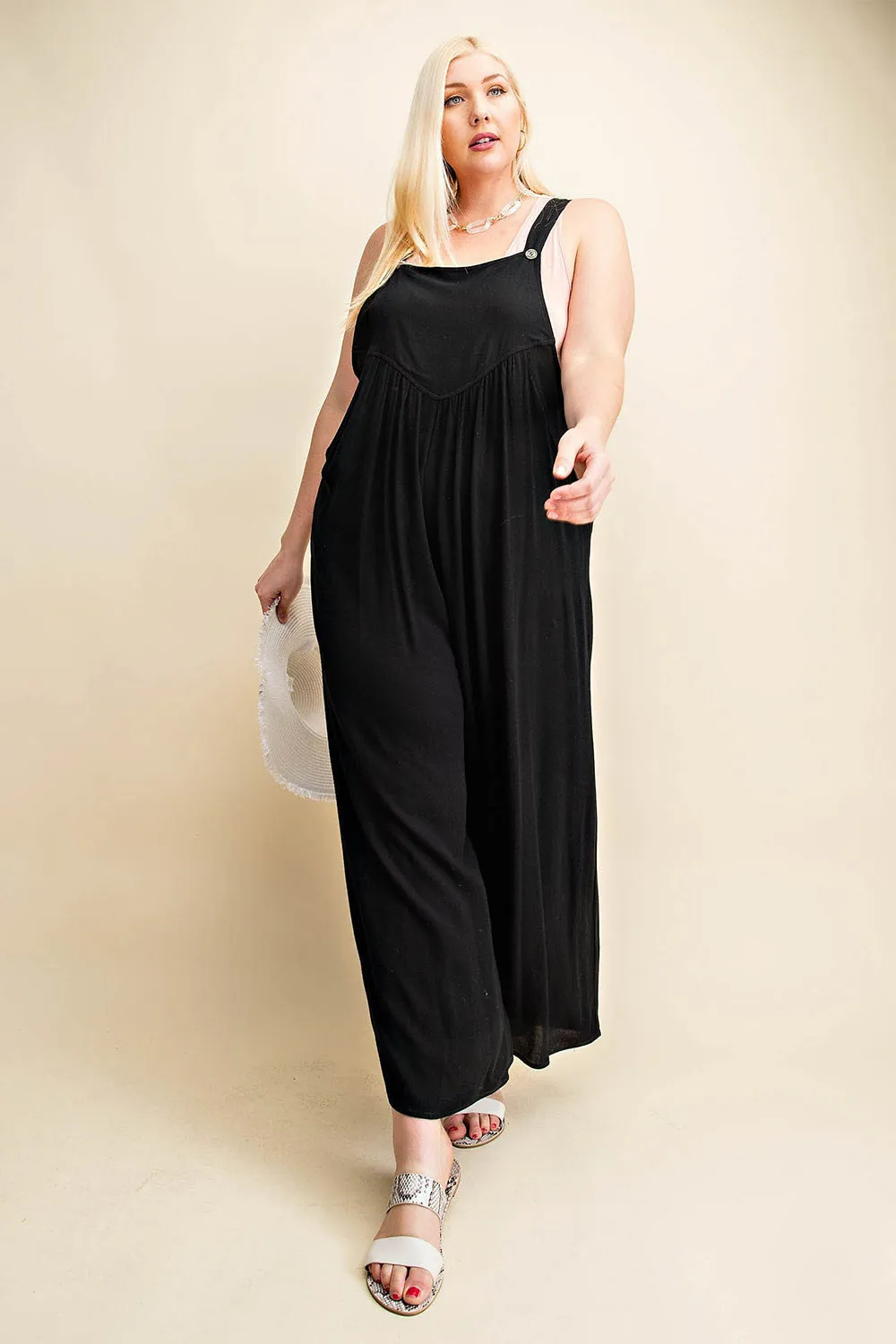 Gypsy Jumpsuit Overalls Kori America Full Size Sleeveless Ruched Wide Leg Overalls